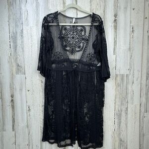 PINK BLUSH OVERSIZED BLACK LACE MESH OVERLAY CARDIGAN SIZE SMALL